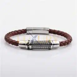 Stainless Steel Clasp With Real Cow Leather Bracelet Brown
