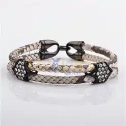 Stainless Steel Charm With Real Python Leather Bracelet, Black