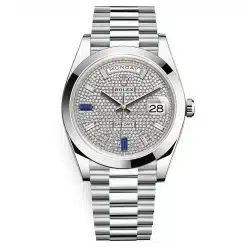 Rolex Day-Date 228206 Pave Baguette Sapphire 40mm Platinum Men's Watch
