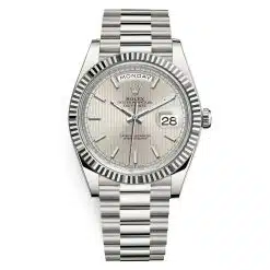 Rolex Day-Date 228239-0001 Silver Stripe 40mm White Gold Mens Watch
