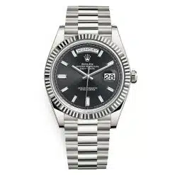 Rolex Day-Date 228239-0005 Black Baguette Dial 40mm White Gold Mens Watch