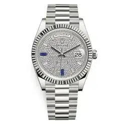 Rolex 228239-0049 Day-Date Diamond Paved Baguette Diamond Dial 40mm White Gold Mens Watch