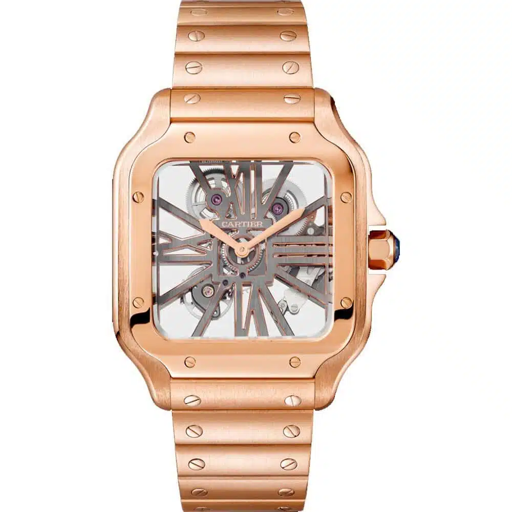 Santos De Cartier WHSA0008 Skeleton Pink Gold 39.8 mm Watch
