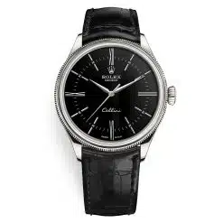 Rolex Cellini 50509 Black Dial Leather Strap Time 39mm Mens Watch