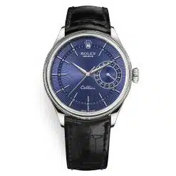 Rolex Cellini 50519 Blue Dial Leather Strap Date 39mm Mens Watch