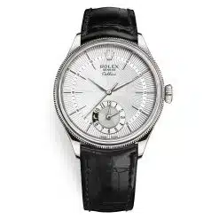 Rolex Cellini 50529 Silver Dial Leather Strap Dual Time 39mm Mens Watch