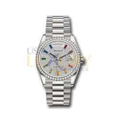Rolex 128349RBR Day-Date 36 Diamond Bezel Diamond Paved Rainbow Sapphire Dial Watch