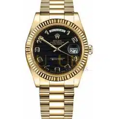 Rolex Day-Date II 218238 18K Yellow Gold Black Wave Arabic Dial 41mm Watch