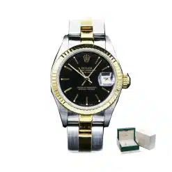 Rolex Datejust 69173 Automatic Womens Watch Black Dial 18k Two Tone SS 26mm