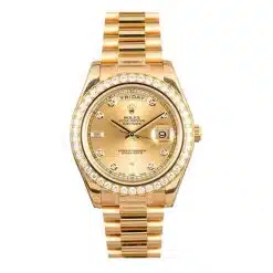 Rolex Day-Date 218348 Champagne Diamond Dial and Bezel 18kt Yellow Gold Watch