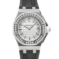 Audemars Piguet 67540SK.ZZ.A010CA.01 Royal Oak Offshore Quartz 37mm White Stick Dial Diamond Bezel Watch