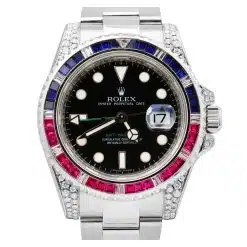 Rolex GMT-Master II 116710LN 40 mm Aftermarket Sapphire Ruby Diamond Bezel and Lugs