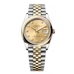 Rolex Datejust 126203-0017 Champagne Set with Diamonds Dial 36mm Yellow Gold & Oystersteel Domed Bezel Jubilee Bracelet