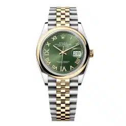 Rolex Datejust 126203-0025 Olive Green Roman Set with Diamonds Dial 36mm Yellow Gold & Oystersteel Domed Bezel Jubilee Bracelet