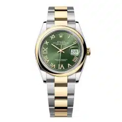 Rolex Datejust 126203-0026 Olive Green Roman Set with Diamonds Dial 36mm Yellow Gold & Oystersteel Domed Bezel Oyster Bracelet