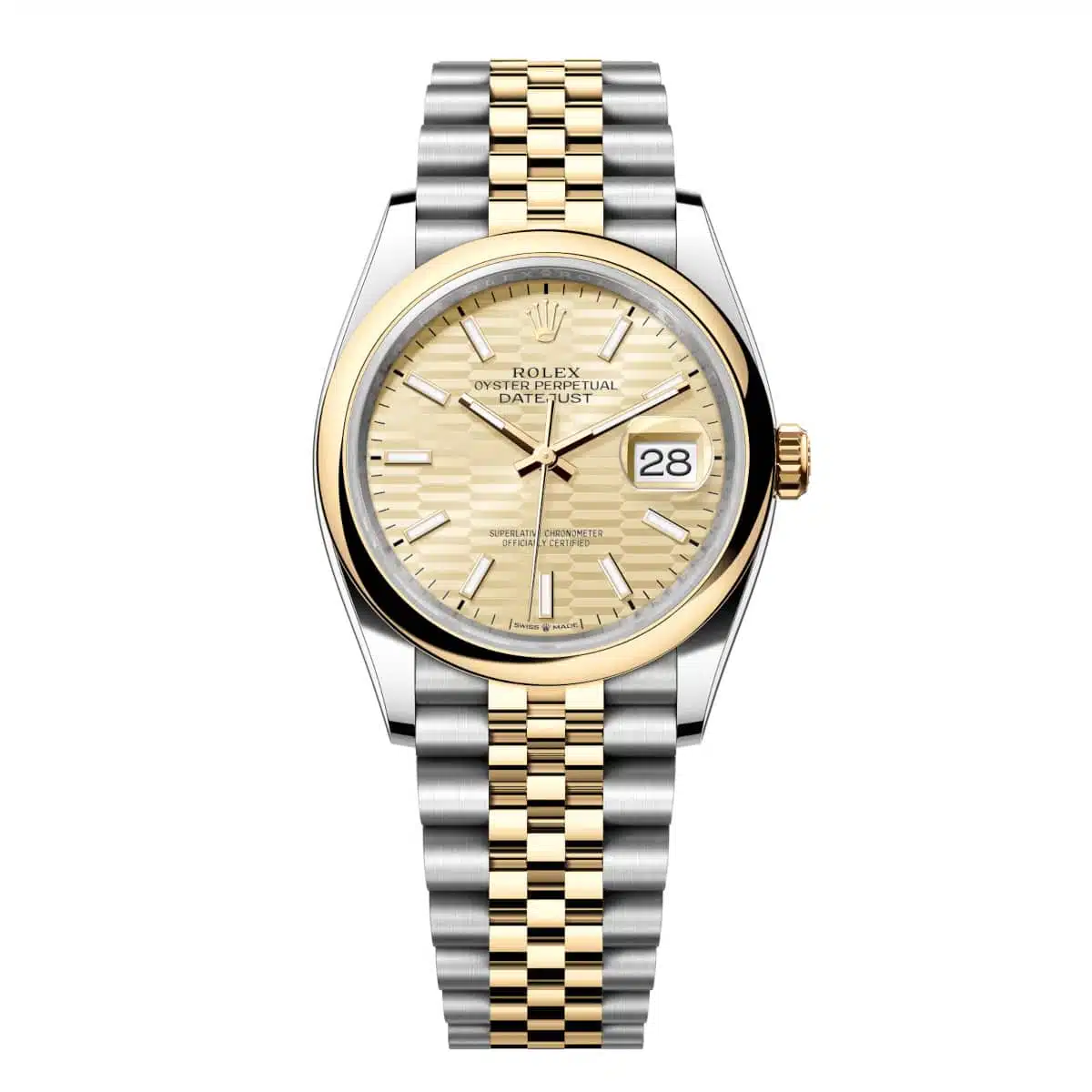 Rolex Datejust 126203-0039 Golden Fluted Motif Dial 36mm Yellow Gold & Oystersteel Domed Bezel Jubilee Bracelet
