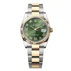 Rolex Datejust 126233-0026 Olive Green Roman Set with Diamonds Dial 36mm Fluted Bezel Two-Tone Oyster Bracelet Watch