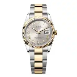 Rolex Datejust 126233-0032 Silver Roman Set with Diamonds Dial 36mm Fluted Bezel Two-Tone Oyster Bracelet Watch