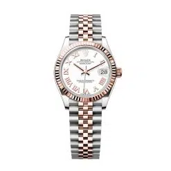 Rolex Datejust 278271-0002 White Roman 31mm Dial Fluted Bezel Jubilee Bracelet 18k Everose Gold and Stainless Steel Watch