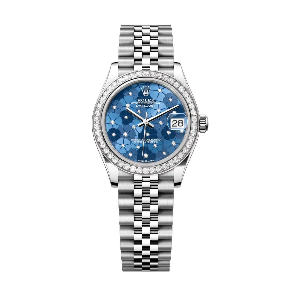 Rolex Datejust 278384RBR-0040 Blue Floral Motif Set with Diamonds Dial 31mm Diamond-Set Bezel Jubilee Bracelet