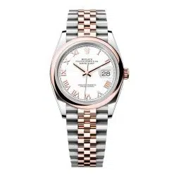 Rolex Datejust 126201-0015 White Roman Numeral 36mm Dial Domed Bezel Jubilee Bracelet Everose Gold and Oystersteel Watch