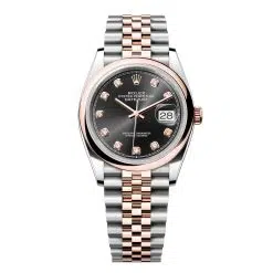 Rolex Datejust 126201-0019 Bright Black Set with Diamonds 36mm Dial Domed Bezel Jubilee Bracelet Everose Gold and Oystersteel Watch