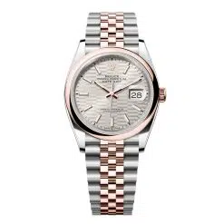 Rolex Datejust 126201-0033 Silver Fluted Motif 36mm Dial Domed Bezel Jubilee Bracelet Everose Gold and Oystersteel Watch