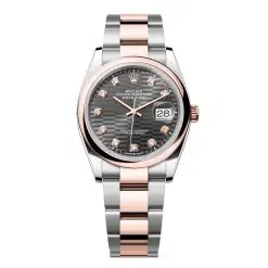 Rolex Datejust 126201-0042 Slate Fluted Motif Set with Diamonds 36mm Dial Domed Bezel Oyster Bracelet Everose Gold and Oystersteel Watch