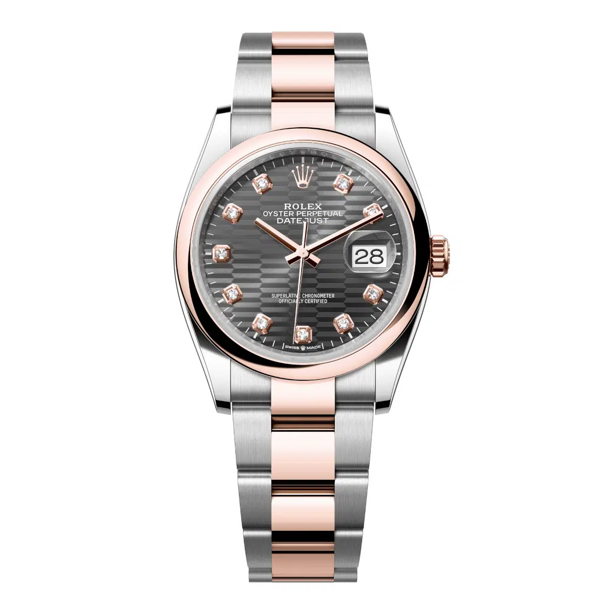 Rolex Datejust 126201-0042 Slate Fluted Motif Set with Diamonds 36mm Dial Domed Bezel Oyster Bracelet Everose Gold and Oystersteel Watch