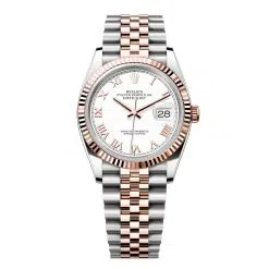 Rolex Datejust 126231-0015 White Roman Numeral 36mm Dial Fluted Bezel Jubilee Bracelet Oystersteel and Everose gold Watch