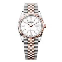 Rolex Datejust 126231-0017 White 36mm Dial Fluted Bezel Jubilee Bracelet Oystersteel and Everose gold Watch