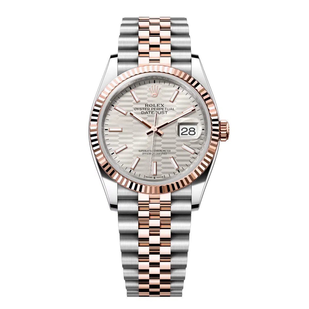 Rolex Datejust 126231-0033 Silver Fluted Motif 36mm Dial Fluted Bezel Jubilee Bracelet Oystersteel and Everose gold Watch