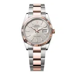 Rolex Datejust 126231-0034 Silver Fluted Motif 36mm Dial Fluted Bezel Oyster Bracelet Oystersteel and Everose gold Watch