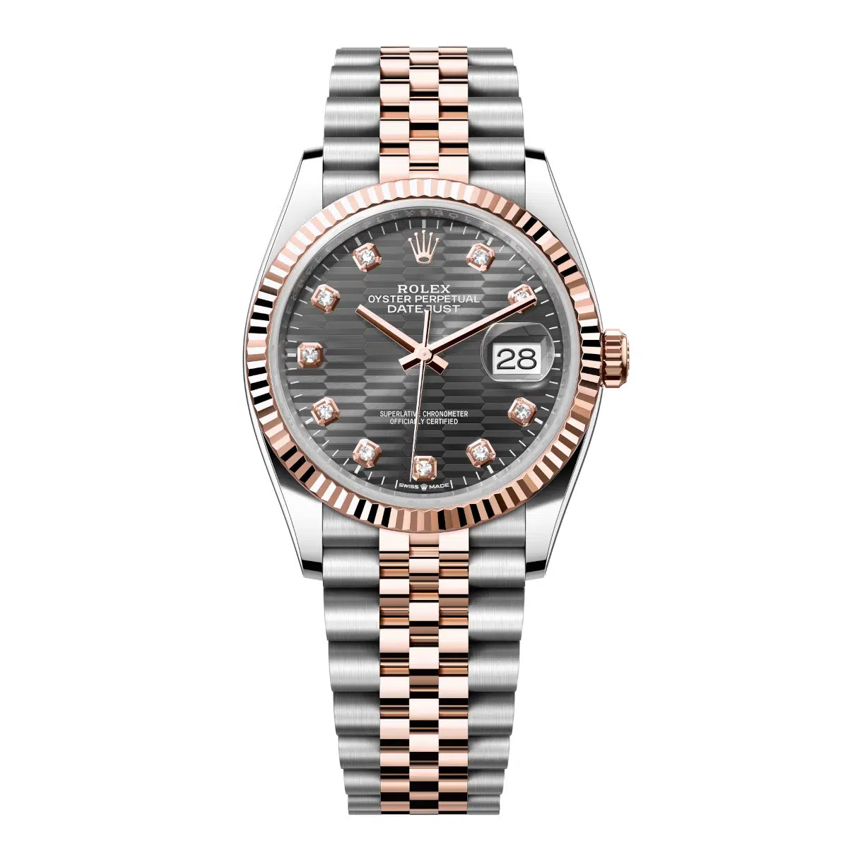 Rolex Datejust 126231-0041 Slate Fluted Motif Set with Diamonds 36mm Dial Fluted Bezel Jubilee Bracelet Oystersteel and Everose gold Watch