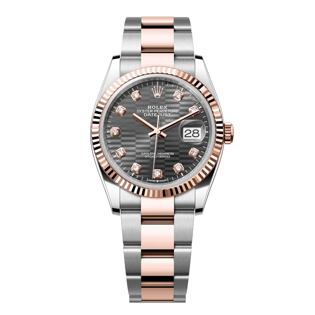Rolex Datejust 126231-0042 Slate Fluted Motif Set with Diamonds 36mm Dial Fluted Bezel Oyster Bracelet Oystersteel and Everose gold Watch