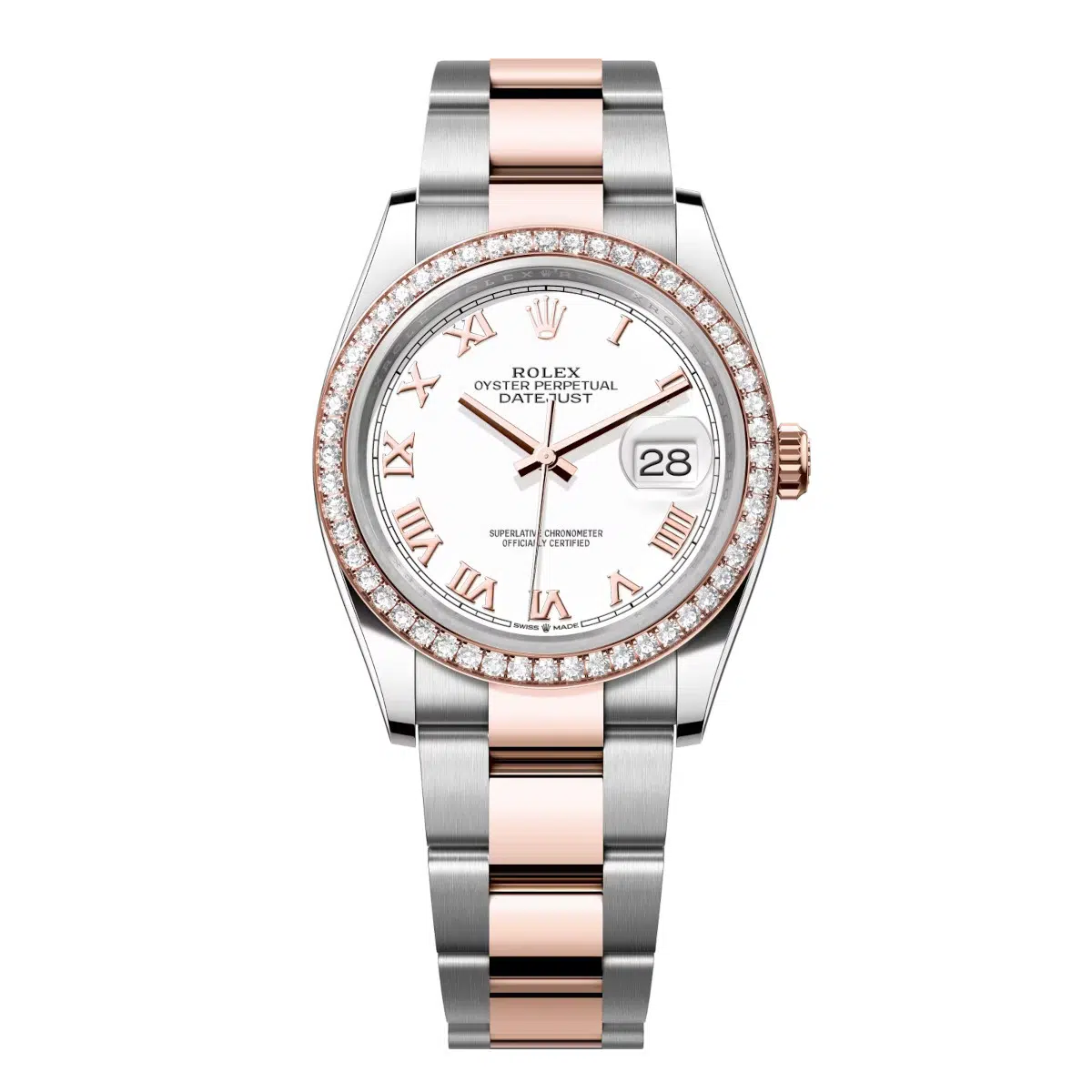 Rolex Datejust 126281RBR-0004 White Roman Numeral 36mm Dial Diamond Set Bezel Oyster Bracelet Watch