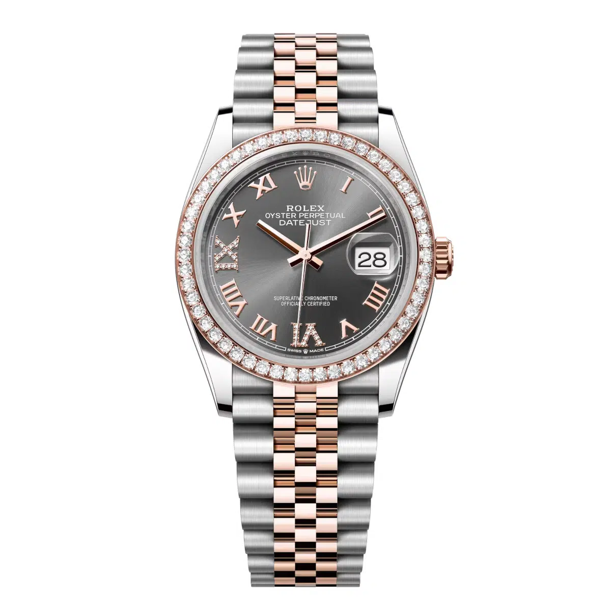 Rolex Datejust 126281RBR-0011 Slate Roman Numeral Set with Diamonds 36mm Dial Diamond Set Bezel Jubilee Bracelet Watch