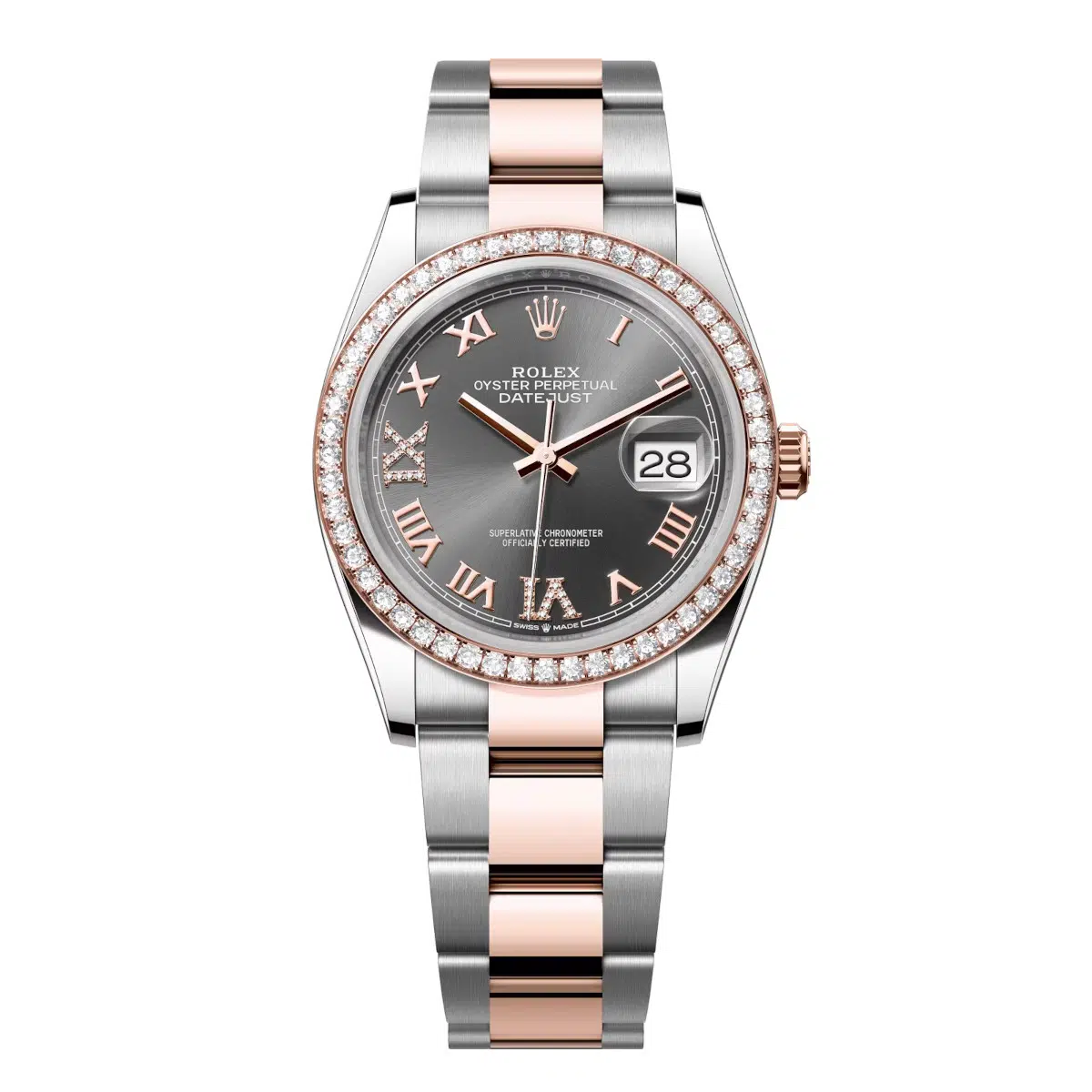 Rolex Datejust 126281RBR-0012 Slate Roman Numeral Set with Diamonds 36mm Dial Diamond Set Bezel Oyster Bracelet Watch