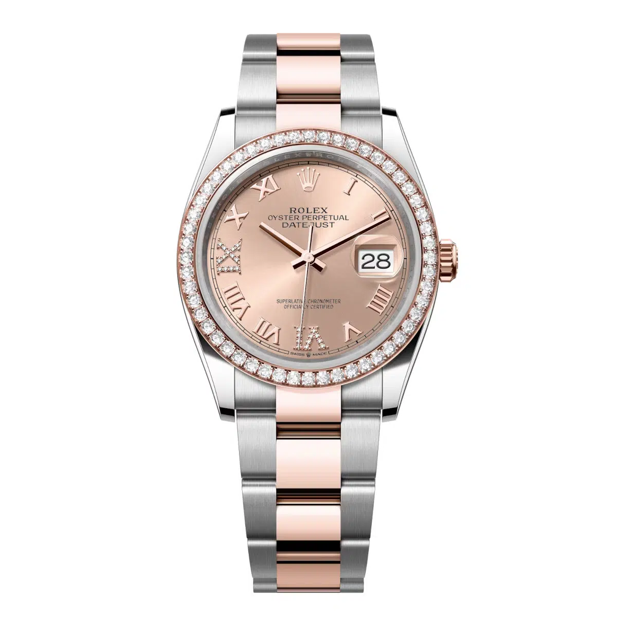 Rolex Datejust 126281RBR-0016 Rosé Roman Numeral Set with Diamonds 36mm Dial Diamond Set Bezel Oyster Bracelet Watch