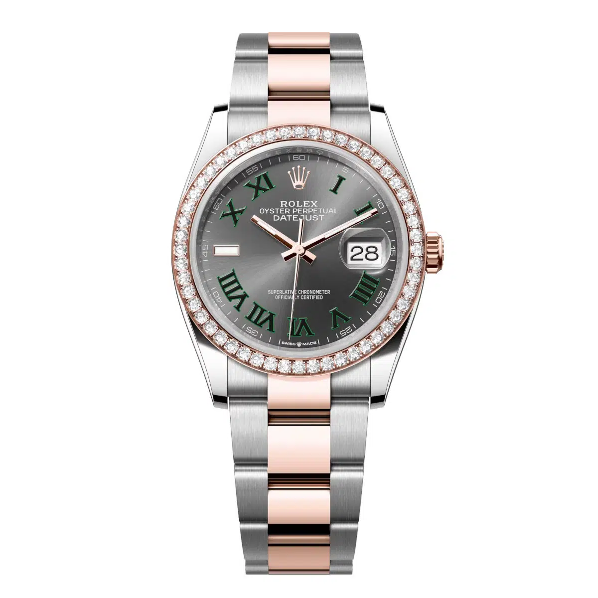 Rolex Datejust 126281RBR-0018 Slate Roman Numeral 36mm Dial Diamond Set Bezel Oyster Bracelet Watch
