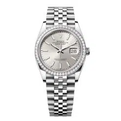 Rolex Datejust 126284RBR-0005 Silver Dial 36mm Diamond Set Bezel Jubilee Bracelet Watch