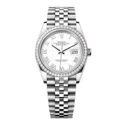 Rolex Datejust 126284RBR-0017 White Roman Numeral Dial 36mm Diamond Set Bezel Jubilee Bracelet Watch
