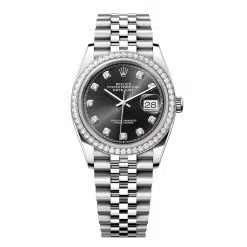 Rolex Datejust 126284RBR-0019 Black Set with Diamonds Dial 36mm Diamond Set Bezel Jubilee Bracelet Watch