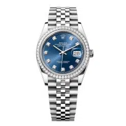 Rolex Datejust 126284RBR-0029 Bright Blue Set with Diamonds Dial 36mm Diamond Set Bezel Jubilee Bracelet Watch