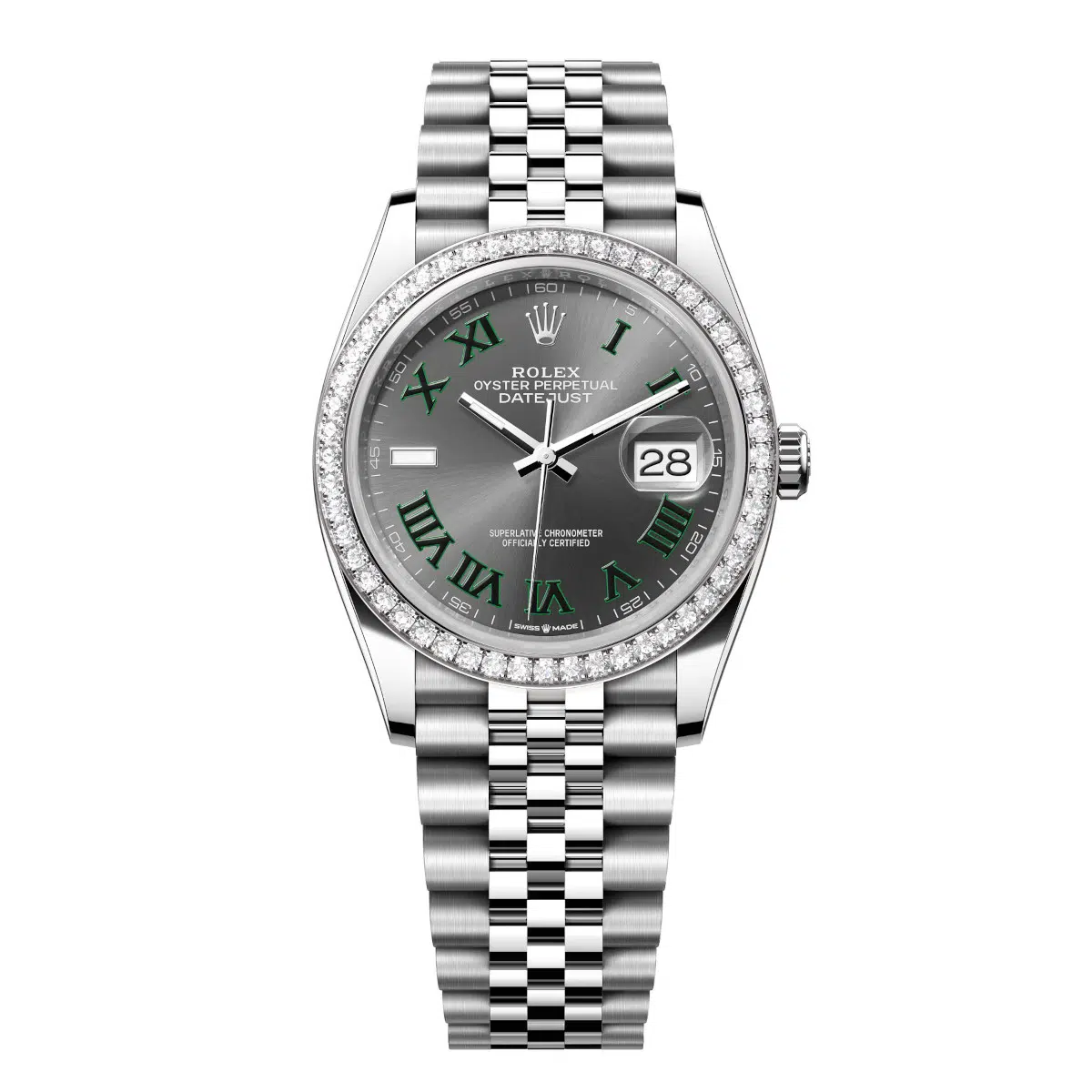 Rolex Datejust 126284RBR-0037 Slate Roman Numeral Dial 36mm Diamond Set Bezel Jubilee Bracelet Watch
