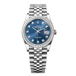Rolex Datejust 126284RBR-0049 Bright Blue Fluted Motif Set with Diamonds Dial 36mm Diamond Set Bezel Jubilee Bracelet Watch