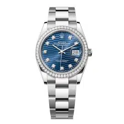 Rolex Datejust 126284RBR-0050 Bright Blue Fluted Motif Set with Diamonds Dial 36mm Diamond Set Bezel Oyster Bracelet Watch