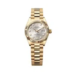 Rolex Lady Datejust 279178-0015 Silver Set with Diamonds Dial 28mm Fluted Bezel President Bracelet Watch