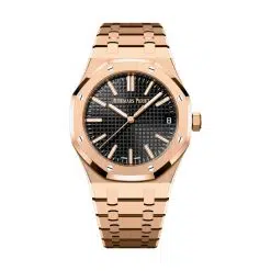 Audemars Piguet 15510OR.OO.1320OR.04 Royal Oak Black with “Grande Tapisserie" Pattern 41mm Dial 18-Carat Pink Gold Bracelet Watch