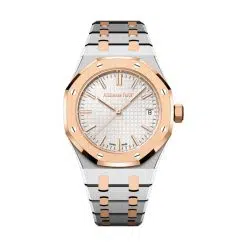 Audemars Piguet 15550SR.OO.1356SR.02 Royal Oak Silver-Toned with “Grande Tapisserie” Pattern 37mm Dial Stainless Steel with 18-Carat Pink Gold Links Bracelet Watch